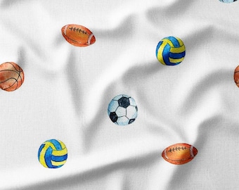 Sports Balls Cotton Fabric by the Yard Football Soccer Volleyball Basketball Pattern Design for Sewing, Quilting, Bedding, Home Decor
