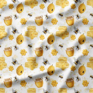 Honey Bees Cotton Fabric by the Yard with Honeycomb, Beehives, and Jars Pattern for Quilting, Sewing, Bedding Home Decor and DIY Crafts