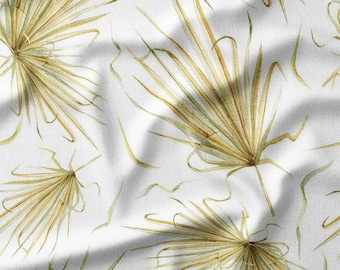 Dried Palm Leaves on White Cotton Fabric by the Yard - Tropical Botanical Design for Quilting, Sewing, Curtains, and Home Decor