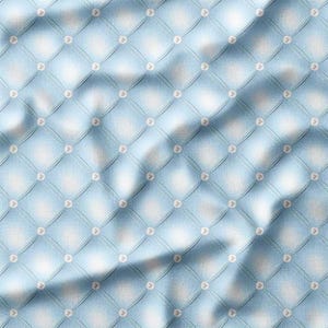 Pearl Buttoned Light Blue Quilted Diamond Pattern Cotton Fabric by the Yard - Elegant and Luxurious Design for Pillows, Bedding and Curtains