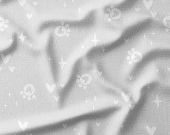 Gray Fabric with White Hearts, Paw Prints, and Stars - Cotton Fabric by the Yard, Ideal for Pet Projects, Quilting, Sewing, and Home Decor