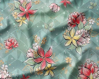 The Meter - Tessuto per trapuntatura a fiori, 100% cotone, 111,8 cm