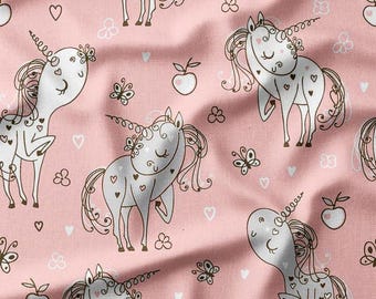 Cute Unicorns on Pink Cotton Fabric by the Yard – Playful and Whimsical Design for Kids' Clothing, Quilting, and Nursery Decor