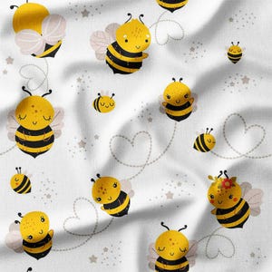 Bee Cotton Fabric by the Yard Cute Flying Bees with Hearts and Stars Design for Kids Sewing Supplies Fabric for Quilting Bedding Clothes DIY
