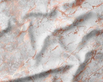 Cotton Fabric by the Yard – Gray Marble with Rose Gold Veins – Modern Pattern