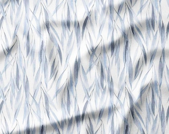 Cotton Fabric by the Yard – Blue Brushstroke Leaves – Abstract Botanical Design