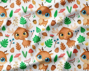 Woodland Animals Cotton Fabric by the Yard – Cute Raccoons and Squirrels with Acorns and Leaves for Kids, Nursery and Craft Projects