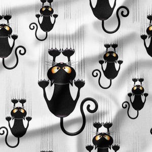 Black Cat Cotton Fabric by the Yard Playful Cats with Claws Designer Fabric Sewing Supplies Animal Fabric for Quilting Crafts DIY Projects