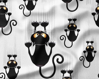 Black Cat Cotton Fabric by the Yard Playful Cats with Claws Designer Fabric Sewing Supplies Animal Fabric for Quilting Crafts DIY Projects