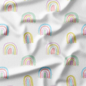 Pastel Rainbow Watercolor Cotton Fabric by the Yard - Soft and Playful Design for Quilting, Sewing, Pillows, and Nursery Decor