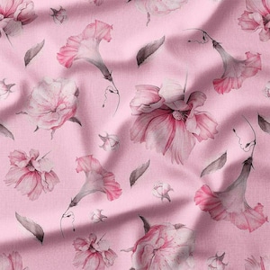 Fabric by the Yard - Watercolor Pink Flowers on Light Pink Cotton - Perfect for Quilting, Sewing, and Home Decor Projects
