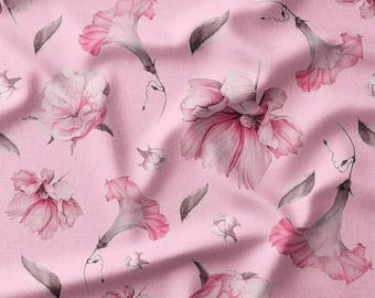 Fabric by the Yard - Watercolor Pink Flowers on Light Pink Cotton - Perfect for Quilting, Sewing, and Home Decor Projects