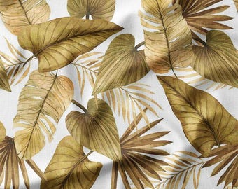 Tropical Palm and Monstera Leaves Cotton Fabric by the Yard - Earthy Botanical Design for Quilting, Pillows, Bedding, and Home Decor