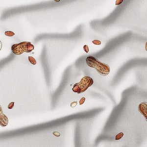 Peanuts and Shells on White Cotton Fabric by the Yard - Fun and Quirky Design for Quilting, Sewing, and Craft Projects