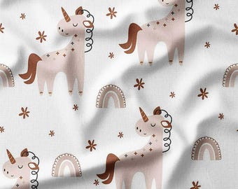 Cute Unicorn and Rainbow Cotton Fabric by the Yard Animal Fabric Adorable Pastel Unicorn Design for Kids Sewing, Quilting, and DIY
