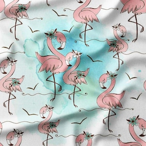 Flamingo Paradise Cotton Fabric by the Yard Pink Flamingos with Flowers and Watercolor Background for Sewing, Quilting, Home Decor, DIY