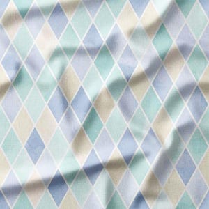 Pastel Blue and Beige Diamond Pattern Cotton Fabric by the Yard - Soft Geometric Design for Quilting, Pillows, Bedding, and Home Decor
