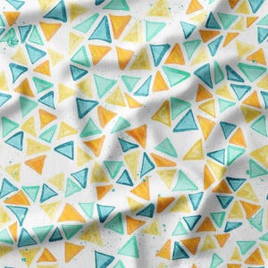 Fabric by the Yard – Colorful Geometric Triangles on White Cotton Fabric – Perfect for Quilting, Sewing, and DIY Crafts