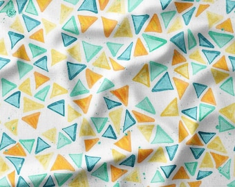Fabric by the Yard – Colorful Geometric Triangles on White Cotton Fabric – Perfect for Quilting, Sewing, and DIY Crafts