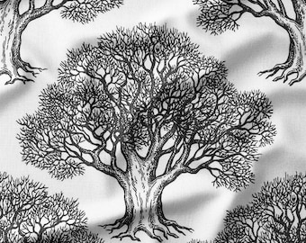 Fabric by the Yard - Black and White Majestic Oak Tree Design, Perfect for DIY Projects, Home Decor, Quilting, Upholstery, and Crafts