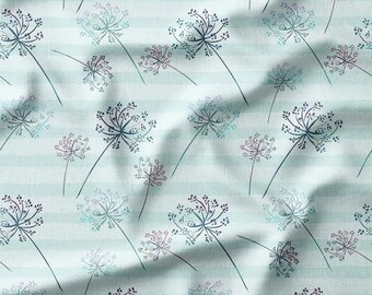 Delicate Dandelion Flowers on Light Blue Striped Cotton Fabric by the Yard - Elegant Floral Design for Quilting, Sewing, Curtains, and Decor