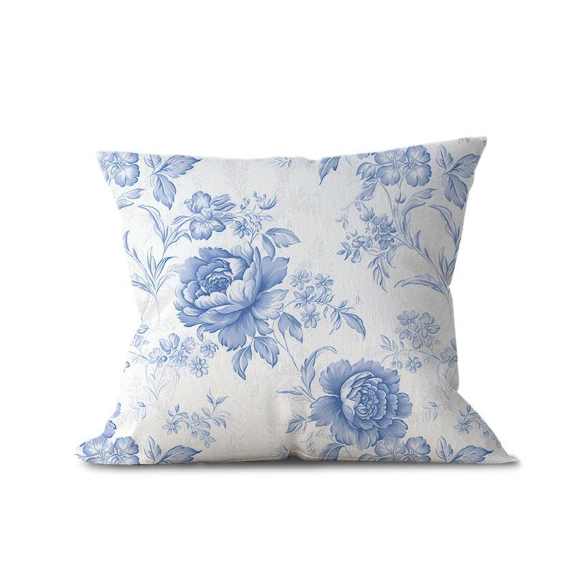 Fabric by the Yard – Blue Toile Chinoiserie Roses & Peonies, Large ...