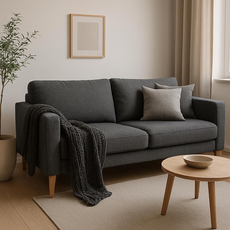 a living room with a couch and a coffee table