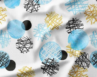 Abstract Geometric Circles Cotton Fabric by the Yard Modern Blue, Black, and Gold Design for Sewing, Quilting, Home Decor, and DIY Projects