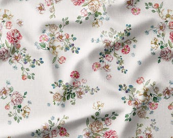 Vintage-Baumwollstoff mit floralem Muster, elegantem Rosen- und Blumenmotiv, ideal zum Nähen von Kleidern, Bettwäsche und Quilts.