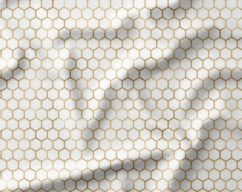 Gold Metallic Honeycomb Pattern Cotton Fabric by the Yard - Modern and Elegant Design for Quilting, Sewing, and Home Decor