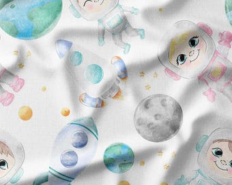 Astronaut Adventures Cotton Fabric by the Yard Fun Astronauts, Planets, and Rockets Design for Kids Sewing, Quilting, Bedding, DIY Projects