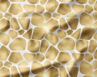 Gold Metallic Giraffe Spots on White Cotton Fabric by the Yard - Elegant Animal Print Design for Quilting, Sewing, Home Decor