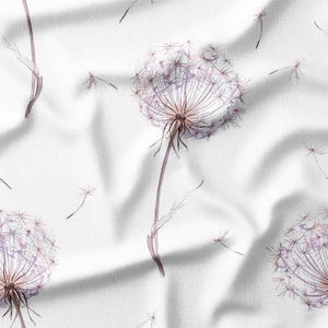 Cotton Fabric by the Yard – Airy Dandelion Seeds – Minimal Botanical Pattern