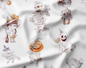 Halloween Monsters Cotton Fabric by the Yard Spooky Mummies, Witches, and Ghosts Design Sewing Supplies Fabric for Quilting Crafts DIY