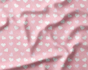 Cotton Fabric by the Yard - White Hearts on Pink Background, Perfect for Quilting, Baby Projects, Home Decor, and Crafts