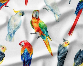 Colorful Parrot Cotton Fabric by the Yard Vibrant Tropical Bird Print for Sewing, Quilting, Home Decor, and DIY Projects