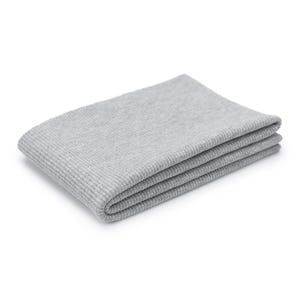 A gray, folded blanket or towel is shown against a white background.