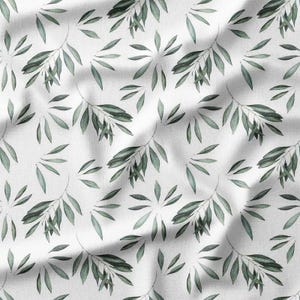 Olive Leaves Fabric - Printed Cotton Fabric by the Yard - Tree Branches Home Decor DIY Sewing Fabric - Linen Jersey Poplin Muslin by FC