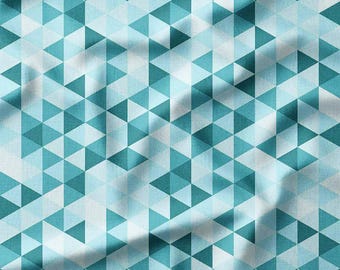 Teal and Blue Geometric Triangles Cotton Fabric by the Yard - Modern Abstract Design for Quilting, Pillows, Bedding, and Home Decor