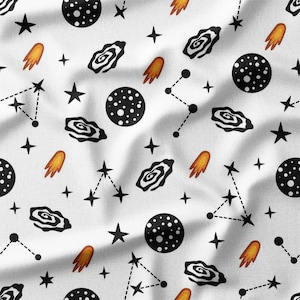 Space Galaxy Cotton Fabric by the Yard Fun and Playful Outer Space Design with Stars, Planets, and Meteors for Sewing, Quilting, and DIY