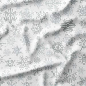 Fabric by the Yard - Delicate Silver Snowflakes on White Cotton Fabric - Perfect for Winter Quilting, Sewing, and Holiday Decor