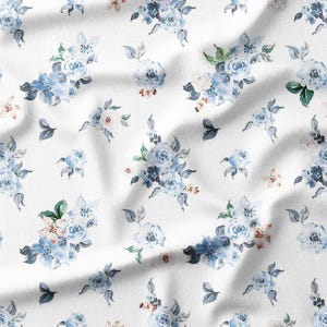 Cotton Fabric by the Yard – Ditsy Blue Wildflowers – Watercolor Floral Design