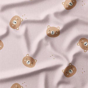 Cute Bear Faces Cotton Fabric by the Yard Bear Pattern in Soft Pink Design for Sewing, Quilting, Baby Bedding, Nursery, Home Decor and DIY