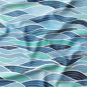 Baumwollstoff Meterware - Meereswellen in Blau und Türkis, perfekt zum Quilten, Nähen und für maritime Dekorationen