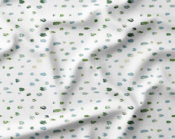 Cotton Fabric by the Yard - Abstract Brush Strokes in Blue and Green on White, Perfect for Modern Quilting, Apparel, DIY Crafts, Home Decor