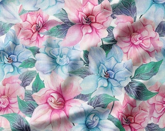 Pink and Blue Watercolor Flowers Cotton Fabric by the Yard Perfect for Quilting, Bedding, Curtains, Pillows, and DIY Projects