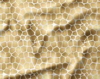 Gold Metallic Giraffe Pattern on White Cotton Fabric by the Yard - Luxurious Animal Print Design for Quilting, Sewing, Home Decor