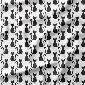 Black Cat Silhouette Cotton Fabric by the Yard Modern Animal Print with Stylish Cat Shapes for Sewing, Quilting, Home Decor, DIY Crafts