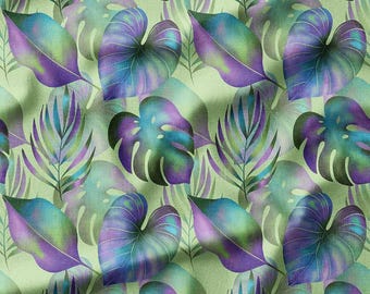 Printed Fabric, Metallic palm leaves, Fabric by the yard, Cotton Fabric, Jersey, Home Decor, Poplin, Bamboo, Sewing, DIY, Linen, Muslin