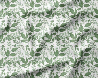 Printed Fabric with Leaves - Home Decor Sewing Supplies - Yardage for DIY Projects - Cotton Jersey Bamboo Linen Muslin for Adults